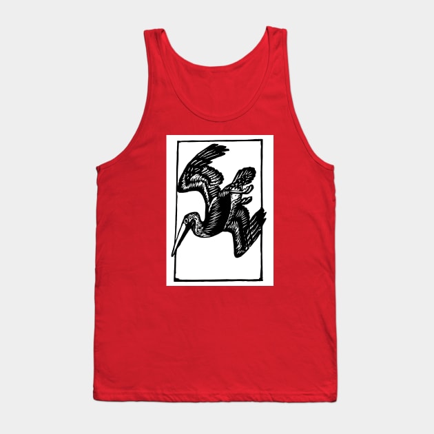 Brown Pelican Woodblock Tank Top by Haack Art